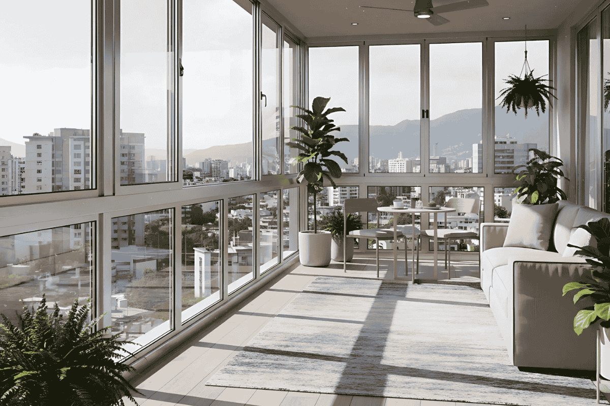 terraza cerrada con ventanas de aluminio